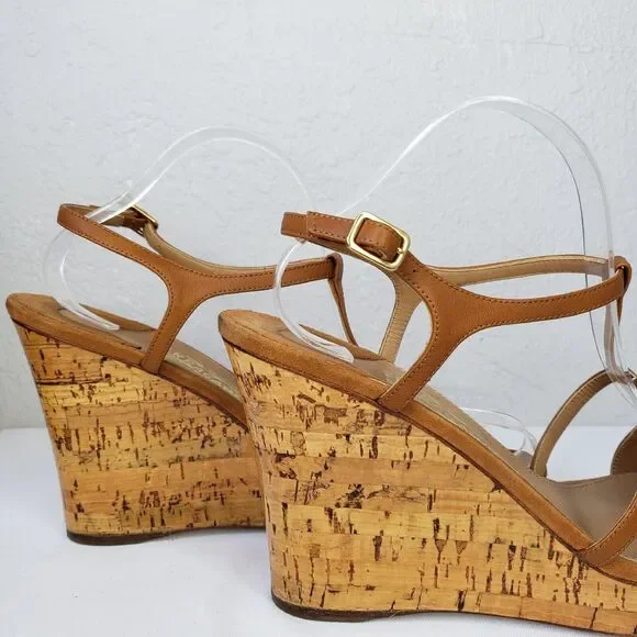 Salvatore Ferragamo Platform Cork Wedges Brown Leather SandalsItaly